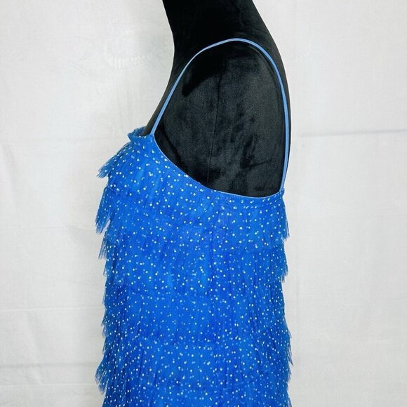 Lovers + Friends Jane Mini Dress Blue Tiered Tulle Polka Dot Size Medium Lined - Picture 5 of 10